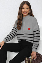 Striped Zip-Up Long Sleeve Ribbed Sweater - Guy Christopher 