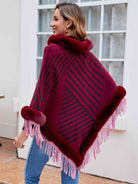 Striped Fringe Hem Poncho - Guy Christopher 