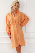 Texture Button Up Balloon Sleeve Shirt Dress - Guy Christopher 