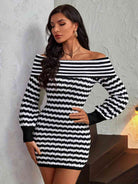 Striped Off-Shoulder Sweater Dress - Guy Christopher 