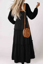 Square Neck Long Sleeve Tiered Dress - Guy Christopher 