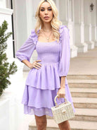 Smocked Square Neck Layered Dress - Guy Christopher 