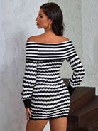 Striped Off-Shoulder Sweater Dress - Guy Christopher 