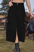 Slit Front Midi Denim Skirt with Pockets - Guy Christopher 