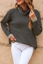 Striped Drop Shoulder Turtleneck Sweater - Guy Christopher 