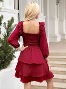 Smocked Square Neck Layered Dress - Guy Christopher 