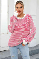 Striped Round Neck Long Sleeve Knit Top - Guy Christopher 