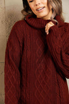 Woven Right Full Size Mixed Knit Cowl Neck Dropped Shoulder Sweater Dress - Guy Christopher 