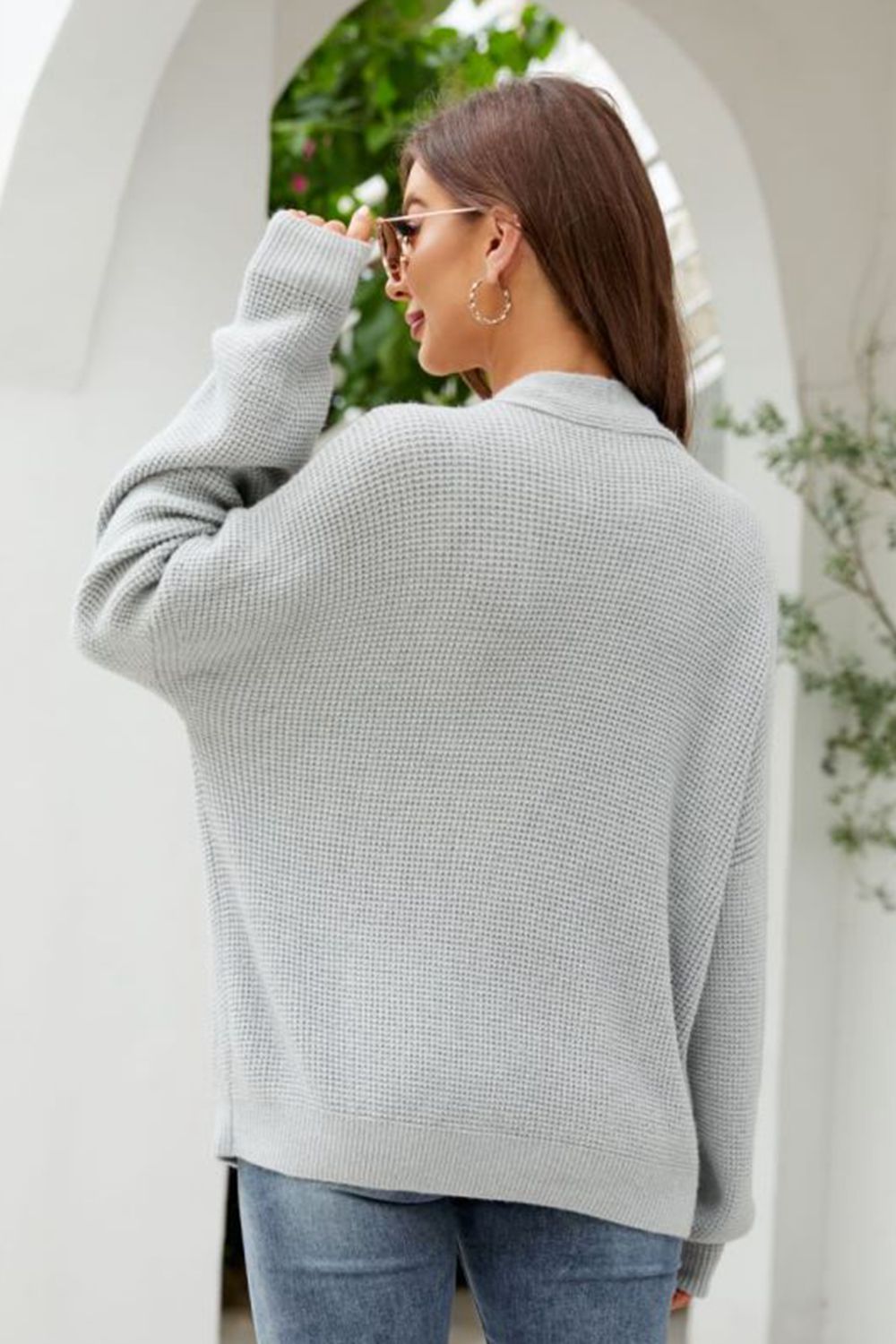 Waffle-Knit Dropped Shoulder Cardigan - Guy Christopher 