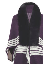 Striped Fringe Detail Long Sleeve Poncho - Guy Christopher 