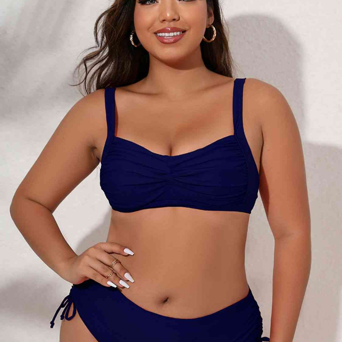 Plus Size Twist Front Tied Bikini Set