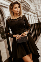 Spliced Lace High-Low Long Sleeve Dress - Guy Christopher 