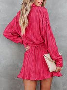 Tie Waist Button-Down Long Sleeve Dress - Guy Christopher 