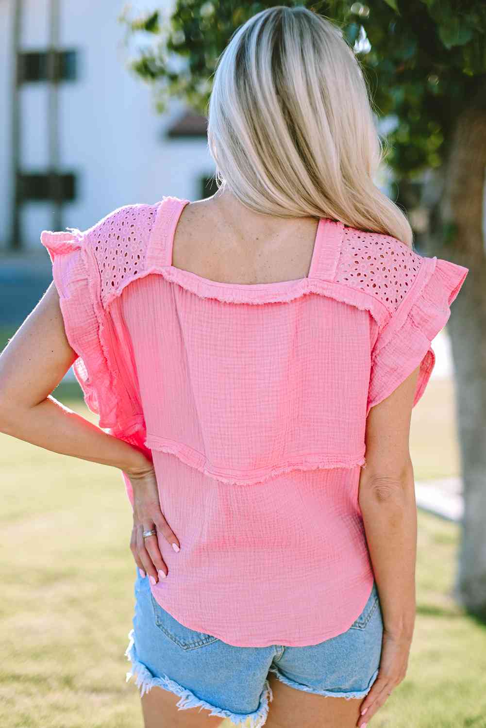 Square Neck Exposed Seams Blouse - Guy Christopher 