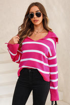 Striped Collared Neck Slit Sweater - Guy Christopher 