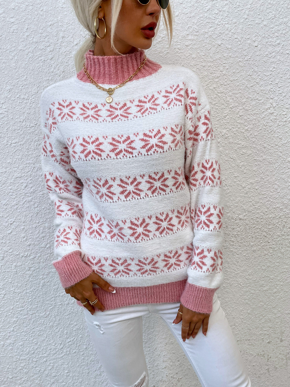 Snowflake Pattern Mock Neck Sweater - Guy Christopher 