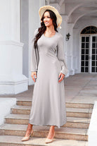 Tie Back Ribbed Round Neck Long Sleeve Dress - Guy Christopher 