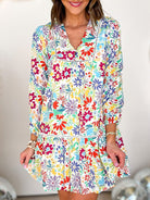 V-Neck Floral Print Long Sleeve Mini Dress - Guy Christopher 