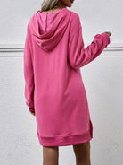 Slit Long Sleeve Hooded Dress with Pocket - Guy Christopher 