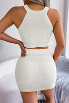 Heart Contrast Ribbed Sleeveless Knit Top and Skirt Set - Guy Christopher 