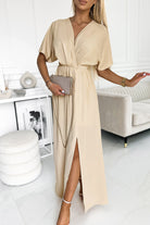 Surplice Neck Slit Maxi Dress - Guy Christopher 