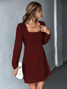 Square Neck Puff Sleeve Mini Dress - Guy Christopher 