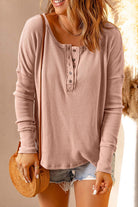 Waffle Knit Henley Long Sleeve Top - Guy Christopher 
