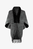 Striped Open Front Fringe Poncho - Guy Christopher 