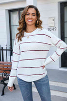 Striped Round Neck Long Sleeve Sweater - Guy Christopher 