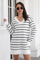 Striped V-Neck Sweater Dress - Guy Christopher 