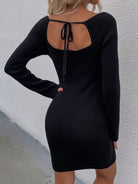 Tie Back Square Neck Long Sleeve Sweater Dress - Guy Christopher 