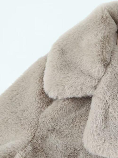 Faux Fur Button Up Lapel Neck Coat with Pocket - Guy Christopher