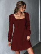 Square Neck Puff Sleeve Mini Dress - Guy Christopher 