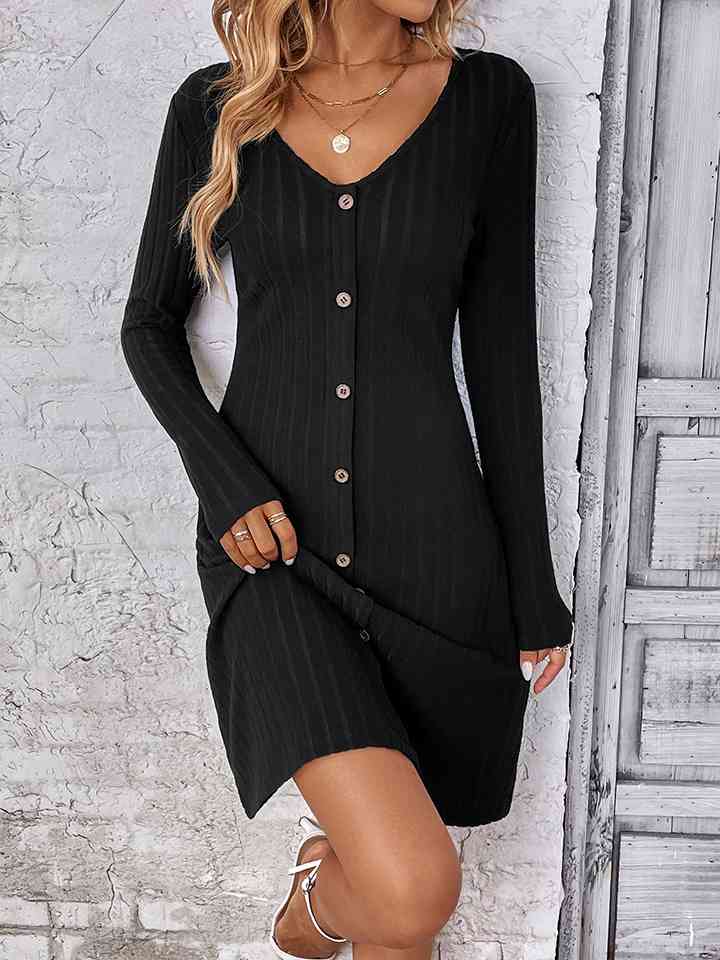 V-Neck Long Sleeve Mini Dress - Guy Christopher 