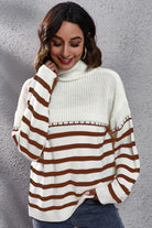 Striped Turtleneck Drop Shoulder Sweater - Guy Christopher 