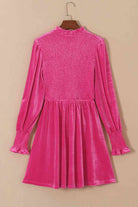 Smocked Round Neck Long Sleeve Dress - Guy Christopher 