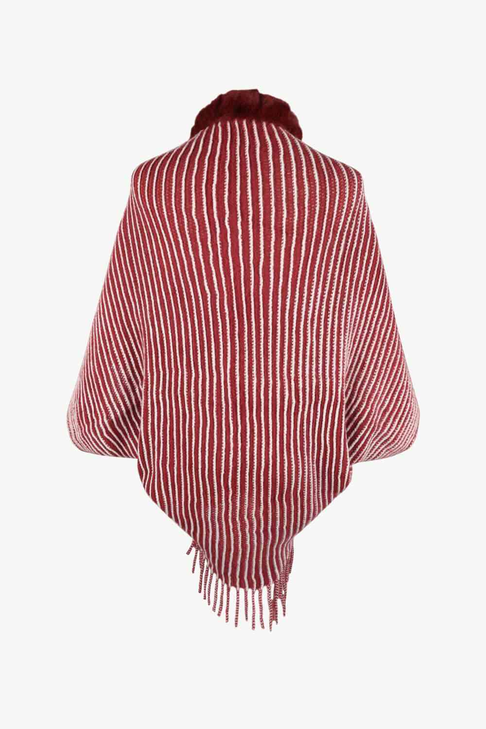 Striped Open Front Fringe Poncho - Guy Christopher 