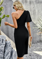 Twist Front One-Shoulder Puff Sleeve Dress - Guy Christopher 