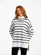 Striped Drop Shoulder Turtleneck Sweater - Guy Christopher 