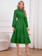 Tie Neck Long Sleeve Tiered Dress - Guy Christopher 