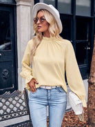 Mock Neck Flounce Sleeve Blouse - Guy Christopher 