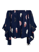 Feather Print Smocked Off-Shoulder Blouse - Guy Christopher