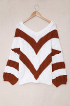 Woven Right Chevron Cable-Knit V-Neck Tunic Sweater - Guy Christopher 