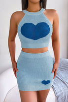 Heart Contrast Ribbed Sleeveless Knit Top and Skirt Set - Guy Christopher 