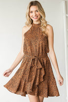 First Love Full Size Leopard Belted Sleeveless Dress - Guy Christopher