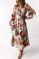 Floral Cold-Shoulder Ruffled Dress - Guy Christopher
