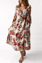 Floral Cold-Shoulder Ruffled Dress - Guy Christopher