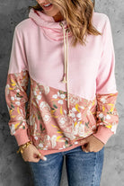 Floral Color Block Drawstring Hoodie - Embrace the Romance of Life with Every Step You Take - Delicate Blooms, Comfortable Fit. - Guy Christopher