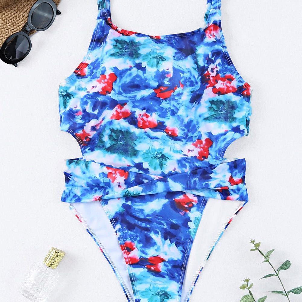 Floral Cutout Sleeveless One-Piece Swimsuit - Guy Christopher