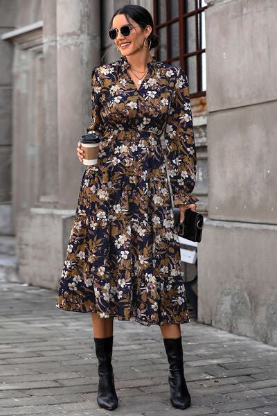 Floral Flounce Sleeve Tiered Dress - Guy Christopher